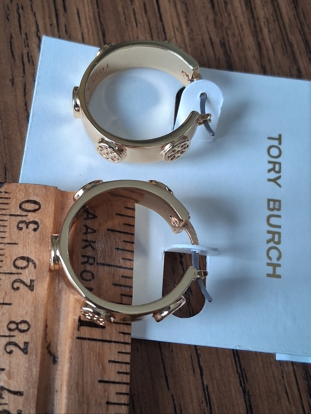 Tory Burch Miller Gold-tone Stud Hoops With Encircled Double T Emblems NWOT - Picture 8 of 9